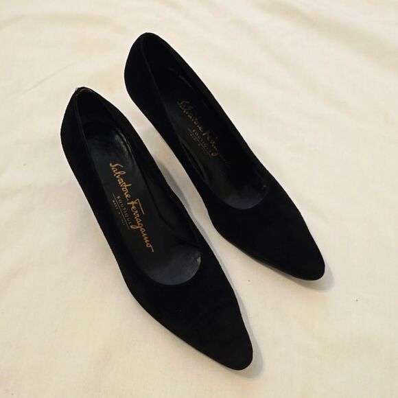 Black Suede Ferragamo Heels - Picture 1 of 12